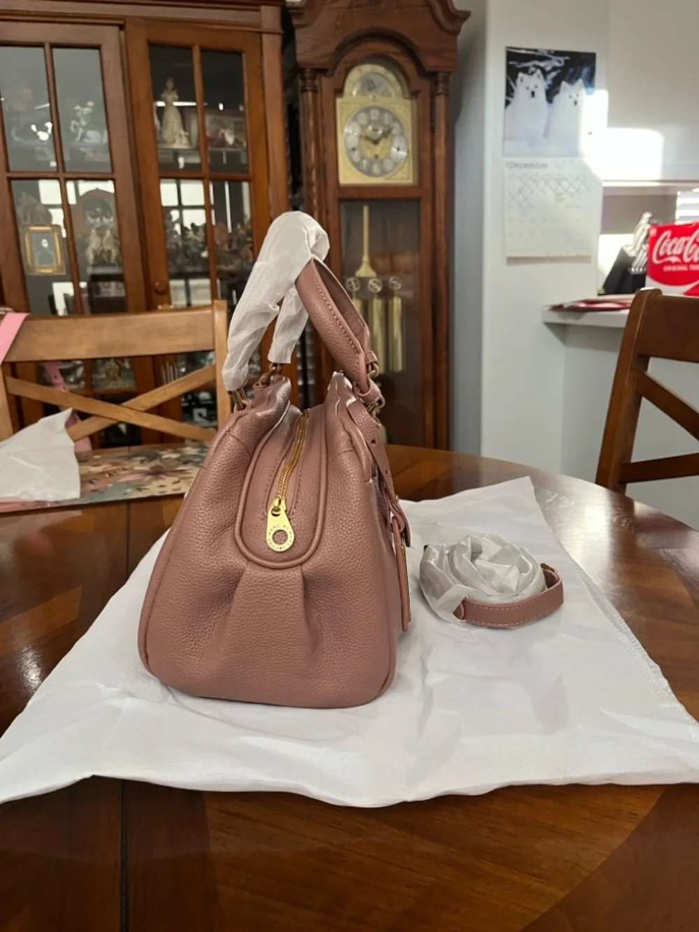 Blush Pink Leather Crossbody Satchel Handbag!